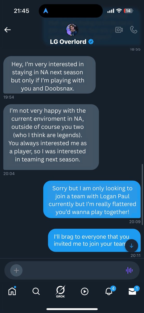 Wow wild that I &amp; <a href="/doobsnax/">🍿Kirk</a> are being invited to join a team w Overlord! Very kind of the goat to think of us (tweet permission granted)