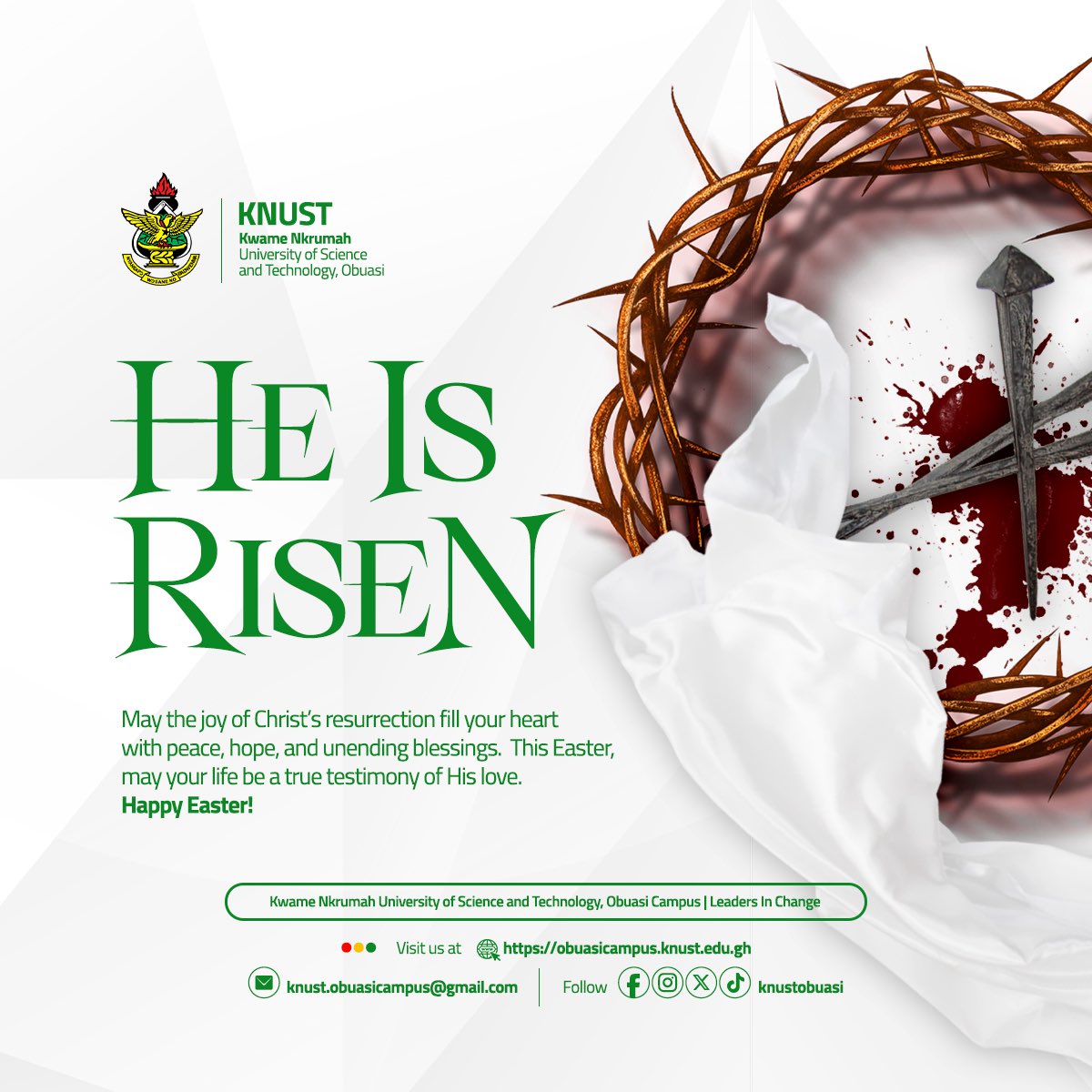 Culminating Easter with the resurrection of Christ not only brings us joy, but hope to rise like phoenix from ashes.

May this hope continue to lead and guide our paths to academic excellence and success.

Indeed, He Is Risen. Happy Easter.