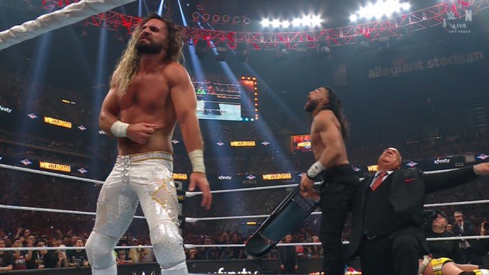 mnejelly's tweet photo. When Roman Reigns and Seth Rollins retire and get inducted into the HOF, that steel chair needs to be inducted with them 😭🙏🏽 Atp that chair is the 4th member of The Shield 😭💔 #WrestleMania41 #RomanReigns #SethRollins https://t.co/py0V2x6qoY