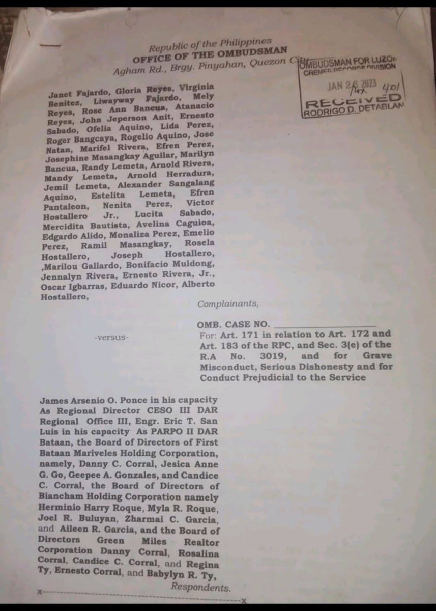 sliceofdpie6557's tweet photo. #CTTOrepost
ROQUE, A LAND GRABBER?
Farmers inakusahan si Roque ng land grabbing.
Harry Roque here's another one for you to respond to.
Huebes ng madaling araw, Dutch time, ay nag direct message sa akin ang isang farmers group mula sa Mariveles, Bataan. Detalyado at mahaba ang mensahe nila.
Sinampahan ng mga farmers si Myla at Harry Roque, at iba pang Department of Agrarian Reform (DAR) officials ng grave misconduct (land grabbing case) noong January 2023 sa Ombudsman (see screenshot of complaint). Si Myla ay ang misis ni Roque na nagmamayari ng First Bataan Mariveles Holding Corp. (FBMHC), isang 50-50 partnership sa pagitan ng Biancham Holdings Corp. at Green Miles Realty Corp. Nakaplanong mag-invest ng P1.8 bilyon para sa proyekto sa township na may koneksyon sa isang POGO hub. Ang managing director ng Biancham ay si Myla, ayon sa mga mangbubukid.
Here I quote segments from the farmer's long message:
"Sa Ombudsman po kami nagsampa ng kaso last 2023 hanggang ngayon po ay wala pang resolution ang Ombudsman kung dapat isampa sa Sandiganbayan ang kaso o idismis niya. Si Ombudsman Martires po ay close friend ni Harry Roque... Nagmarcha po kami dati sa Senate, pati sa House of Representatives, wala po nangyari. Kahit po mga media ayaw kami ibalita (noon)..."
The 77 farmers alleged the land (around 421 hectares) they used to occupy under the CAR law are now controlled by FBMHC which displaced 127 families who are now squatting on a beach in Mariveles (See screenshots of farmers' rally). The farmers claimed their titles were 'surreptitiously' revoked by the Land Registration Authority (LRA) in 2019, which was then headed by a Duterte- appointed official. There were other details they sent me, certainly useful for another post here in the coming weeks. Abangan.
Tututukan natin itong kaso. I also hope Philippine-based journalists would follow up this case and verify its status at the Ombudsman. Better yet, the media should engage the farmers and ask for further details.
And Mr. Roque, how about withdrawing your asylum request before the Dutch authorities thrash it?
One bad news, Mr. Roque. Last Tuesday, the Dutch media reported the case of Mikael, an 11-year old boy and his mother. They are Armenian asylum seekers who asked for asylum in 2019 from the IND. They were again denied asylum status this week, after a higher court reaffirmed its earlier ruling.
Unlike you Harry, I consider Mikael and his mother as genuine asylum seekers. I feel bad for them for not getting the chance to live normal lives. Meanwhile, here you are jumping the long asylum queue in the Netherlands by exploiting gaps in procedures with wily legal know-how.
You own a profitable lawyering business in the Philippines, and was the recipient of a seven digit annual income during the DU30 regime. With your fat bank account, why expect a monthly doleout (living allowance, excluding food) of 60 euros (around 3,500 pesos) from the Dutch government?
Is cheerleading for the punitive Duterte apparatus not lucrative enough? You even dangled the red card in your coloring book to cover all the bases. Isn't your gameplan too obvious?
And where did you get the guts ('apog' in Filipino) to claim you're being threatened and politically persecuted when your Facebook page crawls with destabilization threats thrown at the Marcos regime, plus the unfounded accusations against, ironically enough, the Dutch government?
In the first place, it was you and your ilk who have voted the Marcoses to power. Meresi, as they say in Cebuano. Ask Sara for the translation.
If the land-grabbing charges against you are untrue, go back home, face Philippine authorities and clear your name. Magaling ka naman na abogado. The farmers deserve to regain their land. They deserve due process, the very thing that you loudly claim for your boss detained at the ICC.
The petition to block your asylum will remain active indefinitely. Not only are Filipinos tired of fake drug wars and fake news, we're also tired of seeing low-grade tin pretending to be 24-carat gold. Mr. Roque, if your boss is truly maisug, follow his hyped up example.
CTTO: joel vega from fb