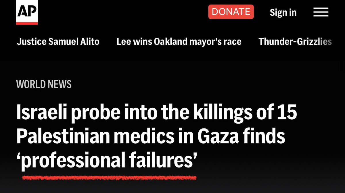 AssalRad's tweet image. Look how Western media presents the statements of a military that is currently committing genocide and repeatedly lied about this specific horrific war crime.

“Israel says” is not journalism, they’re helping to coverup the deliberate slaughter of Palestinian MEDICS.