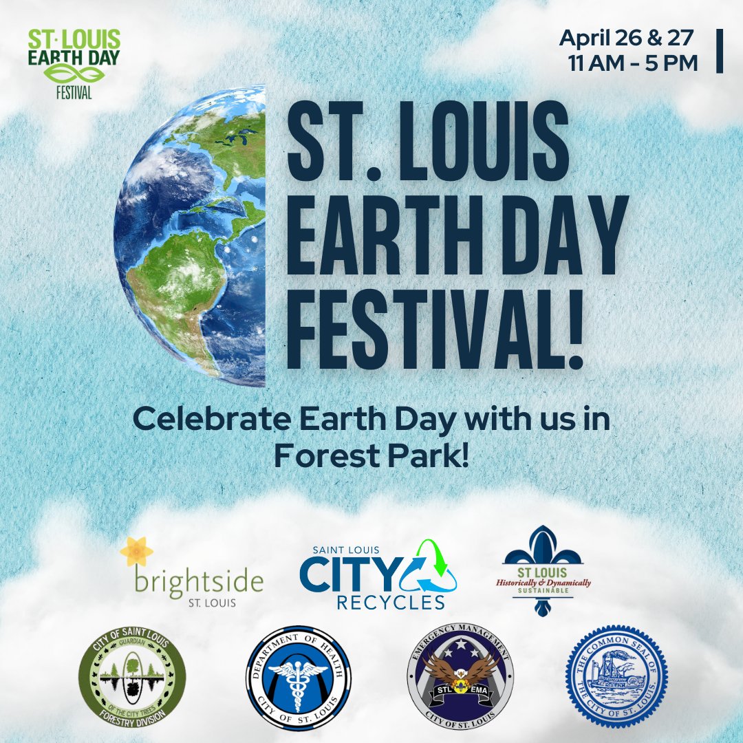 Mark your calendars-- next weekend is the St. Louis Earth Day Festival in Forest Park!!  This wonderful event takes place in the Lower Muny Grounds April 26-27th from 11am-5pm.  Stop by the City's tent along Sponsor Row! #STLCity #EarthDay #EarthMonth