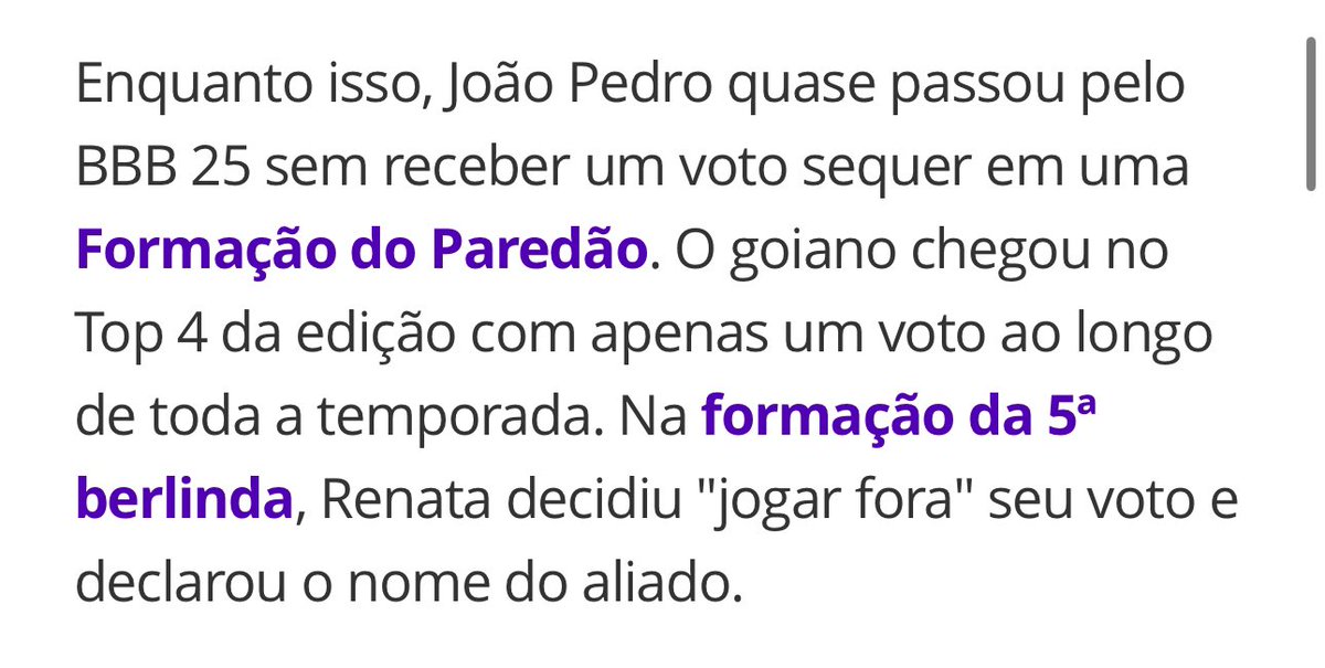 weesxley's tweet image. olha essa matéria que o gshow postou.

Vitoria: participante que mais foi ao paredão, a que mais recebeu mira do líder, a que mais foi indicada pelo líder.

JP: recebeu apenas 1 voto durante toda a edição.

ainda tem gente querendo desmerecer a trajetória dela #FORAJOÃOPEDRO