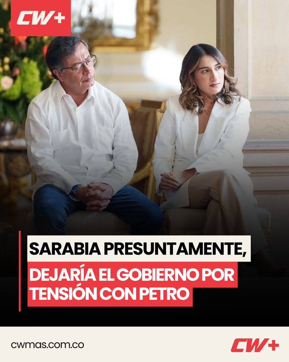 CW+ Noticias (@cwmasnoticias) on Twitter photo COLOMBIA | La canciller Laura Sarabia (<a href="/laurisarabia/">Laura Sarabia</a>) presuntamente estaría próxima a salir del Gobierno Nacional por el deterioro en su relación con el jefe de Estado Gustavo Petro (<a href="/petrogustavo/">Gustavo Petro</a>). Aunque no hay una fecha oficial, fuentes cercanas aseguran que la situación es COLOMBIA | La canciller Laura Sarabia (<a href="/laurisarabia/">Laura Sarabia</a>) presuntamente estaría próxima a salir del Gobierno Nacional por el deterioro en su relación con el jefe de Estado Gustavo Petro (<a href="/petrogustavo/">Gustavo Petro</a>). Aunque no hay una fecha oficial, fuentes cercanas aseguran que la situación es
