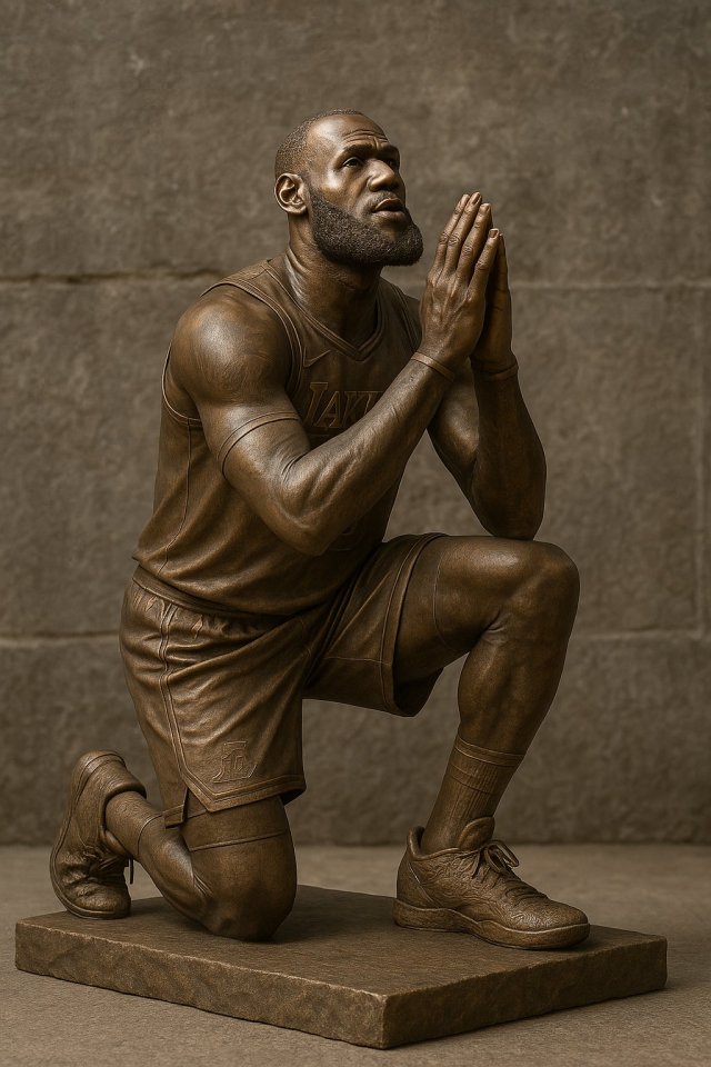 CobiLuck's tweet image. LeBron's statue titled "Pleading With The Refs," to be revealed in LA after he retires. Per Brian Windhorst via @ESPN