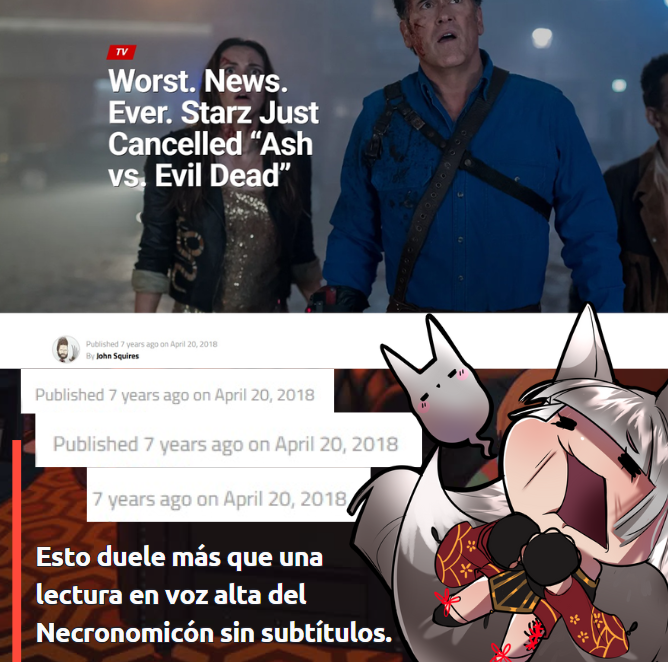 MarquesaInari's tweet photo. 💔🪦 Nunca lo superé… ni quiero.
📼 Solo el eco de una motosierra apagada. Un día como hoy, hace 7 años, se canceló #AshVsEvilDead ¿Y cómo se supone que se vive sin posesiones y a #BruceCampbell?
 
#EvilDead #Necronomicon #SamRaimi #TerrorSeries #CultClassic #HorrorCommunity https://t.co/1DqyHpbmyX