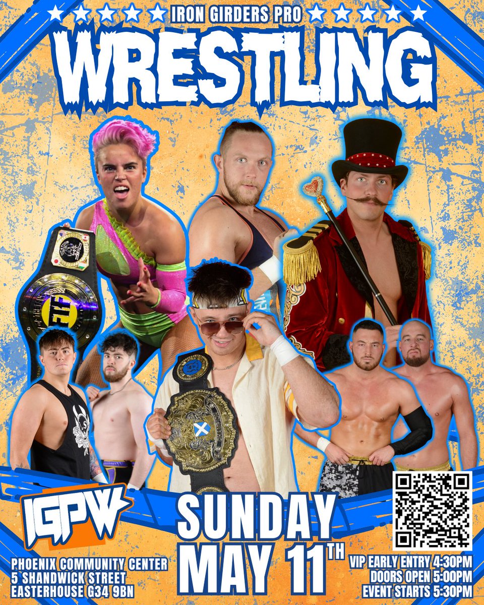 Scotland's Pro Wrestling Gym (@irongirdersgym) on Twitter photo Iron Girders Pro Wrestling returns to EASTERHOUSE in just 3 WEEKS
Use EASTER for a special discount
🎫 Tinyurl.com/IGPWphoenix4
🏫 <a href="/EPhoenixD/">Easterhouse Phoenix</a>
🗓️ Sunday May 11th
⏰ VIP Early Entry 4:30pm Iron Girders Pro Wrestling returns to EASTERHOUSE in just 3 WEEKS
Use EASTER for a special discount
🎫 Tinyurl.com/IGPWphoenix4
🏫 <a href="/EPhoenixD/">Easterhouse Phoenix</a>
🗓️ Sunday May 11th
⏰ VIP Early Entry 4:30pm