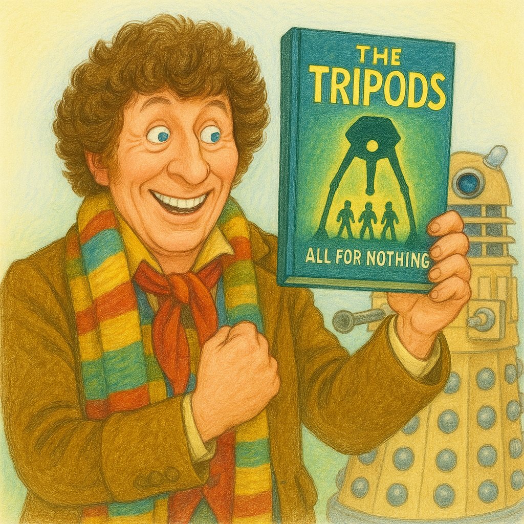 tripodsbook's tweet photo. Endorsed by legends since ages ago💚🤣 
#bbc #DoctorWho #thetripods #FourthDoctor #Daleks #scifi https://t.co/4ed8SfMICd
