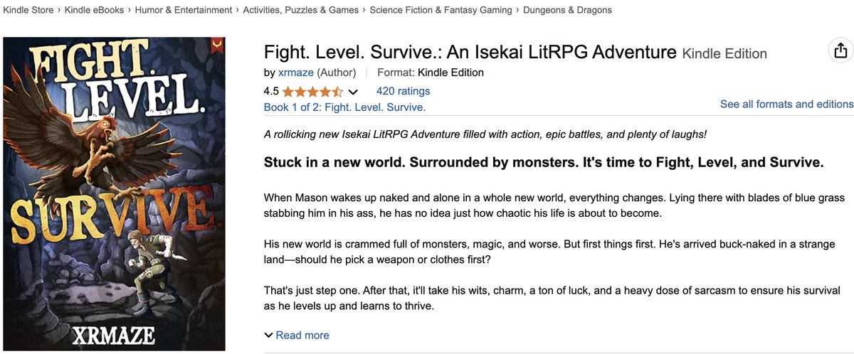 Crazy coincidence! 🎉 It’s 4/20, and I just hit my 420th rating on Amazon for Fight. Level. Survive.! 📷 Next goal: 42,069. Check it out! books2read.com/u/brEAGk
 #LitRPG #Isekai #FantasyBooks