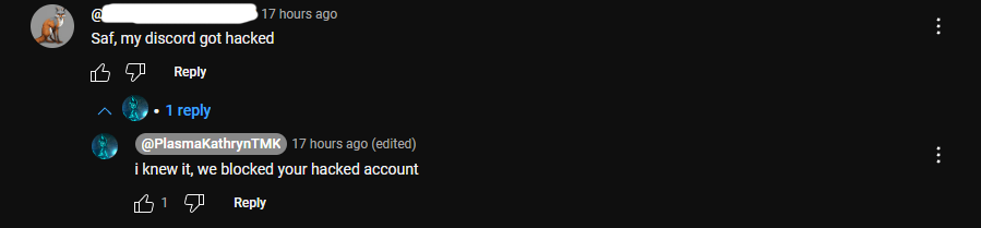 SayNOtoPredator's tweet photo. Quote retweeing this thread because the information I am about to show you, is related to SpiroalienforceSFM(aka Saf):

Recent activity has been spotted on his accounts, primarily him changing his name (likely trying to hide from everything) + interacting with yt comments https://t.co/QzJw8yb9AA