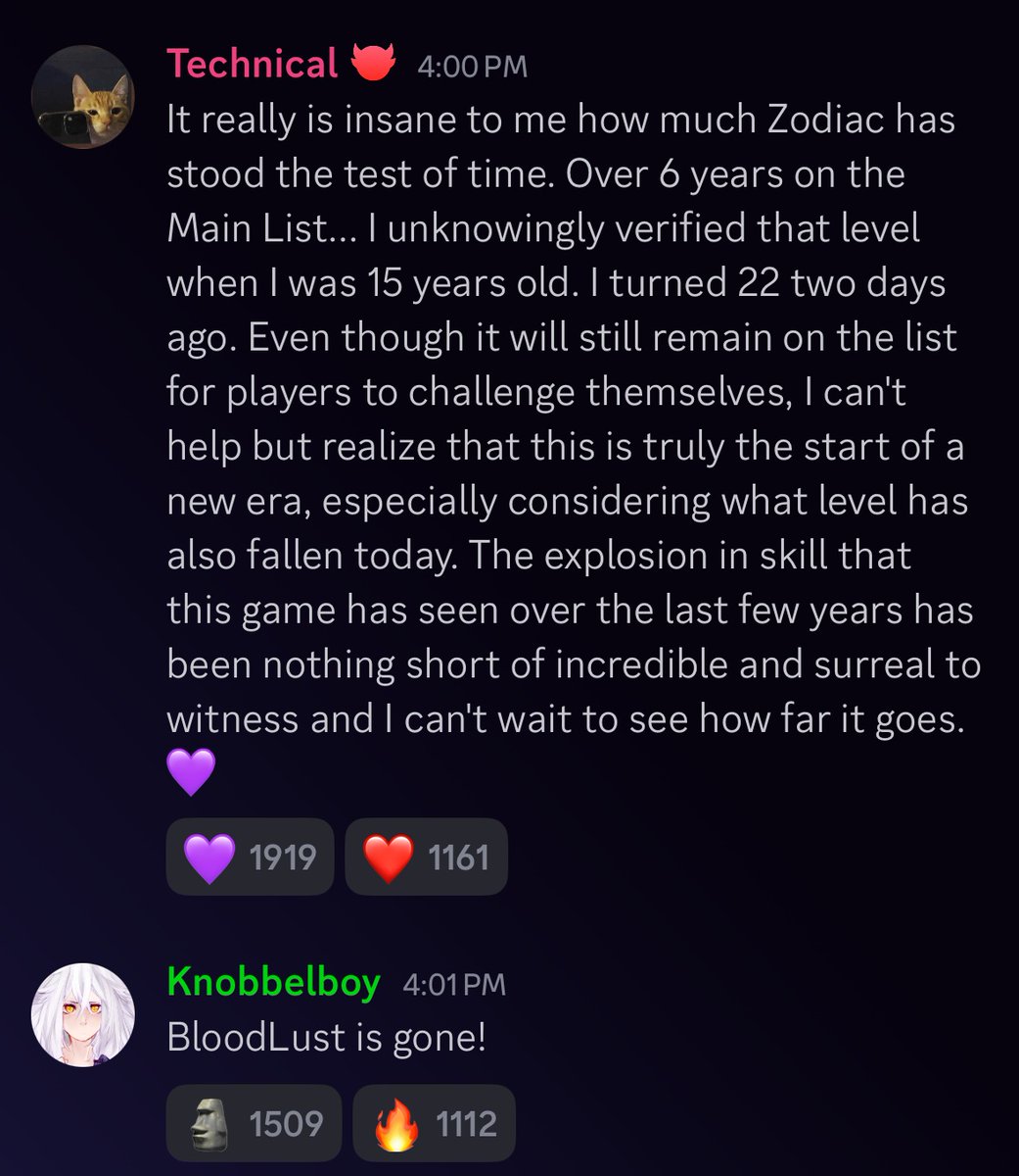 Geometry Dash Today (@today_gd) on Twitter photo With the placement of Every End at #4 on the Demon List, Zodiac falls off the main list and BloodLust falls off the extended list With the placement of Every End at #4 on the Demon List, Zodiac falls off the main list and BloodLust falls off the extended list