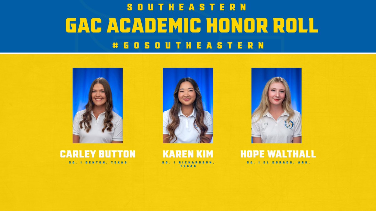 Southeastern Athletics (@gosoutheastern) on Twitter photo Excelling in the Classroom and on the Course! ๐
Congratulations to Carley Button, Karen Kim and Hope Walthall on earning GAC Academic Honor Roll honors!
<a href="/savagestormgolf/">Savage Storm Golf</a> l #GoSoutheastern l #TakeCover Excelling in the Classroom and on the Course! ๐
Congratulations to Carley Button, Karen Kim and Hope Walthall on earning GAC Academic Honor Roll honors!
<a href="/savagestormgolf/">Savage Storm Golf</a> l #GoSoutheastern l #TakeCover