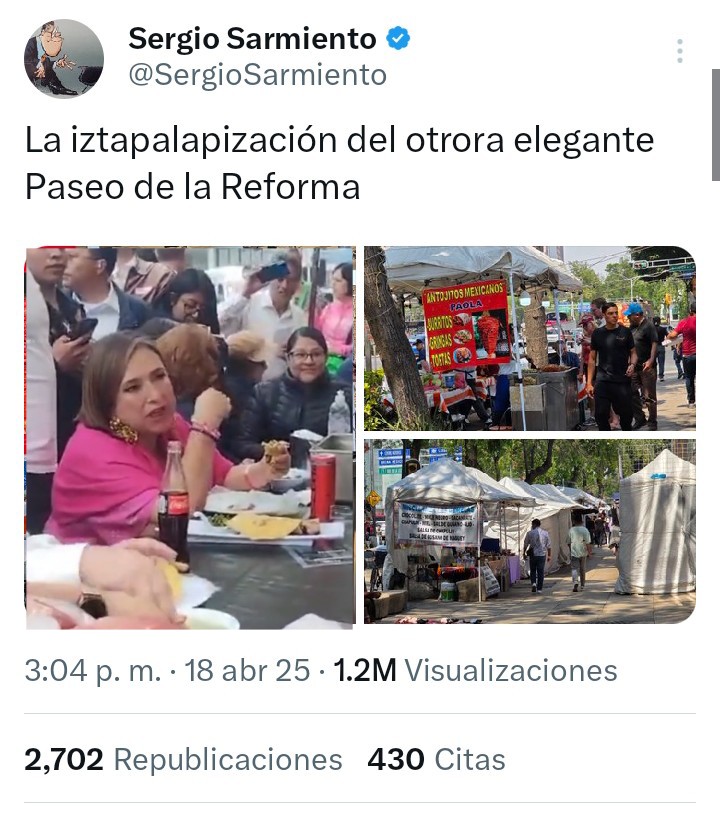 Freddy Oliviery (@freddyoliviery) on Twitter photo Ni a <a href="/SergioSarmiento/">Sergio Sarmiento</a>, ni a nadie le incomoda la "iztapalapización" en tiempos de campaña. Ni a <a href="/SergioSarmiento/">Sergio Sarmiento</a>, ni a nadie le incomoda la "iztapalapización" en tiempos de campaña.
