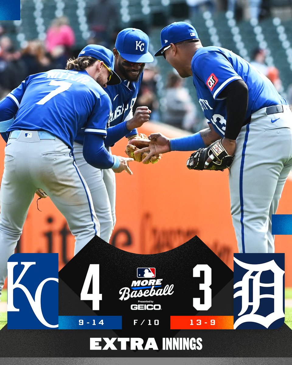 MLB's tweet image. Bobby Witt Jr. drives in the game-winning run in the 10th inning for the @Royals.

(MLB x GEICO)