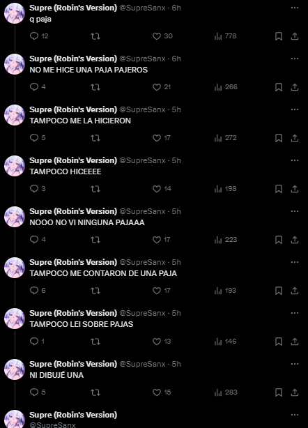 Imagínate que por poner una boludes estés una hora aclarando que no tuviste nada de ninguna forma posible que ver con el proceso de estimulación personal de si mismo

q paja

<a href="/SupreSanx/">Supre (Robin's Version)</a>