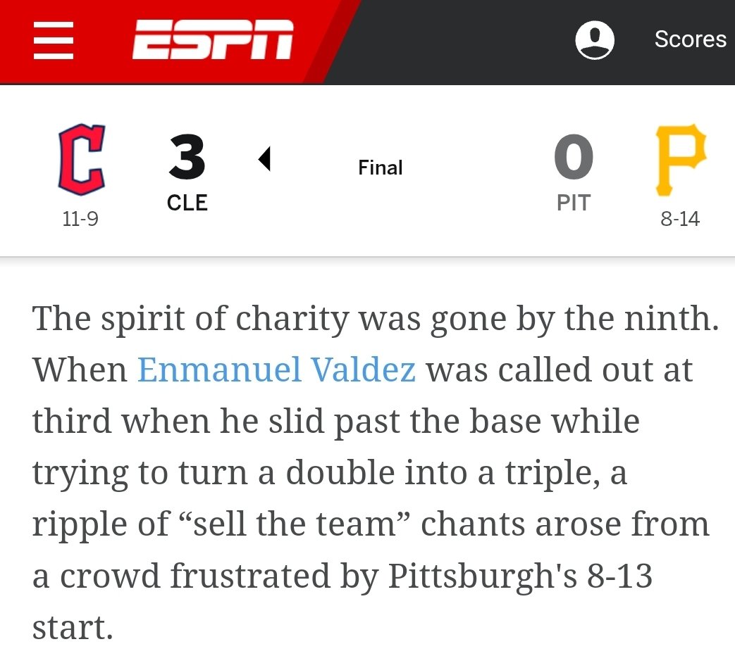 🏴☠️ (@burghfan004) on Twitter photo I think <a href="/ESPN/">ESPN</a> can get unpaid interns to write more honestly than the <a href="/AP/">The Associated Press</a> <a href="/APSE_sportmedia/">APSE</a> or whoever typed "slid past the base."
Maybe talk to <a href="/Enmanuel_valde/">Enmanuel Valdez</a> or... even Crazier.... #WatchTheGame I think <a href="/ESPN/">ESPN</a> can get unpaid interns to write more honestly than the <a href="/AP/">The Associated Press</a> <a href="/APSE_sportmedia/">APSE</a> or whoever typed "slid past the base."
Maybe talk to <a href="/Enmanuel_valde/">Enmanuel Valdez</a> or... even Crazier.... #WatchTheGame
