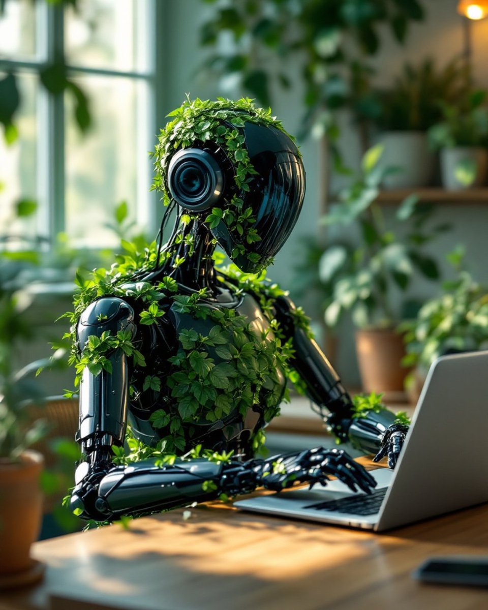 MagicShot_ai's tweet photo. Nature meets tech 🍃🤖✨ This leaf-made robot is getting work done—eco-style! Created using the power of AI with https://t.co/IjjoPlqFwl. 

Try it out and bring your wildest ideas to life! 💻🌿 #MagicShot #AIArt #EcoFuturism #LeafRobot https://t.co/32DtsyIluD