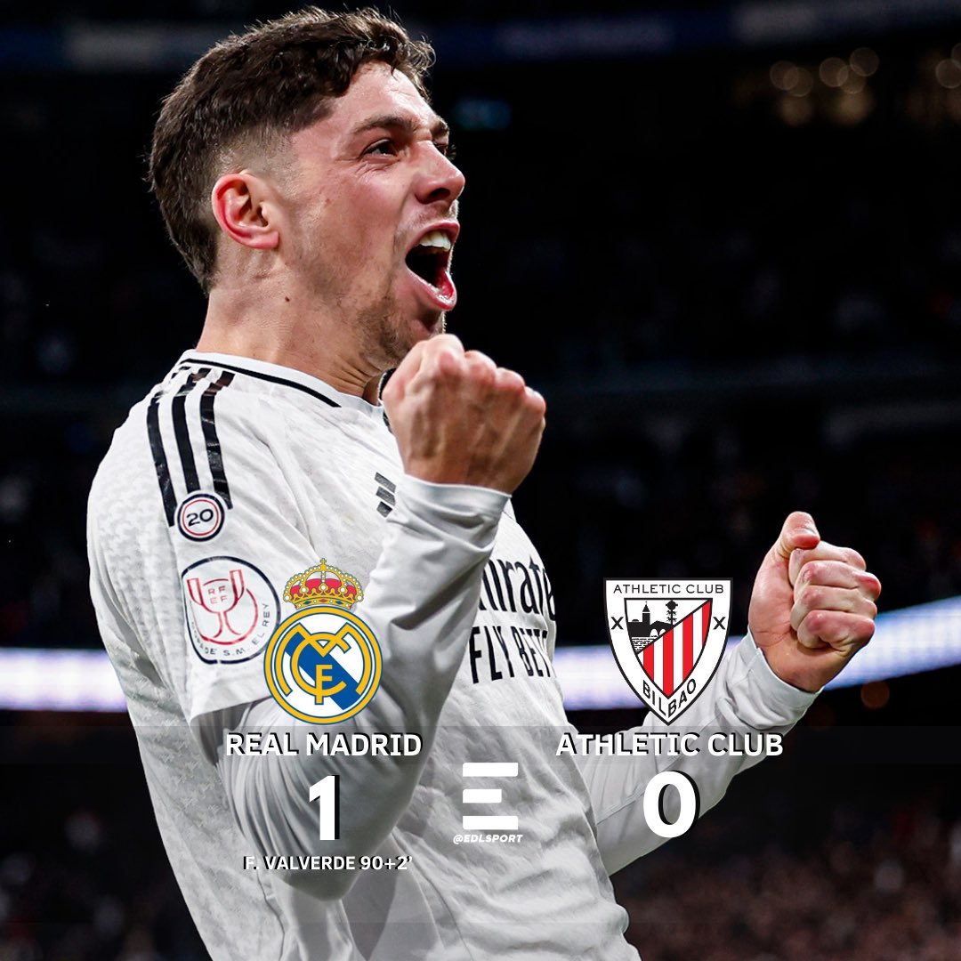 ¡SIGUEN EN BATALLA POR LA LIGA!⚽️🔥

Real Madrid derrotó sobre el descuento con un golazo de Valverde al Athletic Club, para seguir en la lucha por la Liga de España.🇪🇸 

1. Barcelona 73 pts.
2. Real Madrid 69 pts.
3. Atlético de Madrid 63 pts.

#EDLSport #RealMadrid