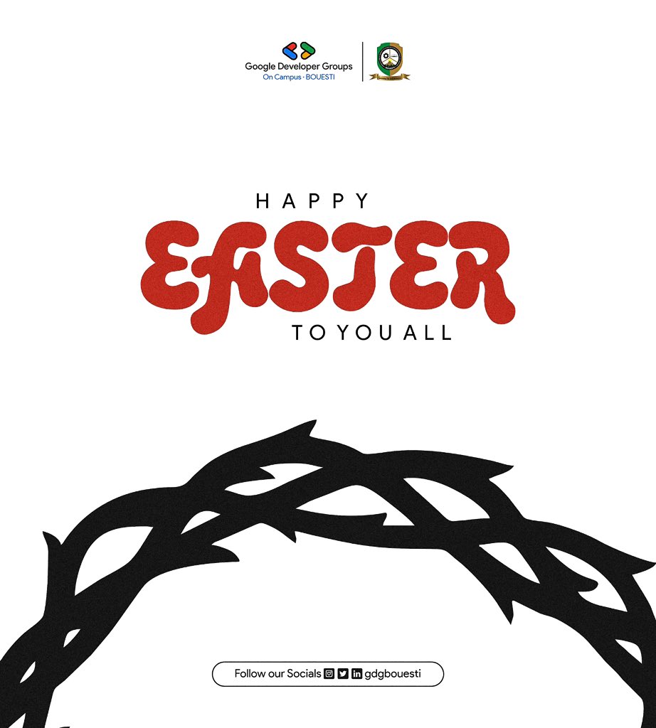 gdgbouesti's tweet image. Wishing you a season filled with hope, joy, and new beginnings. Happy Easter! 🎉
#GoogleDeveloperGroup