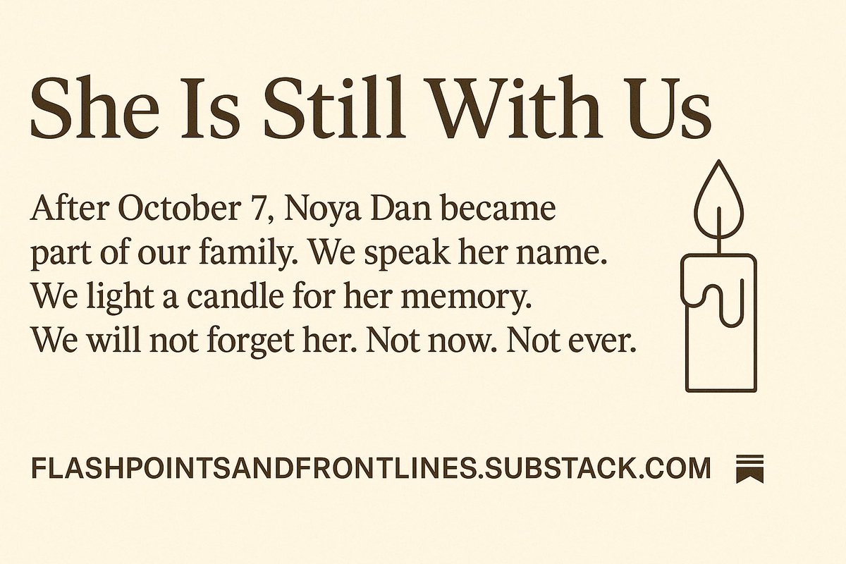 Joe_Roberts01's tweet image. I never met Noya Dan. But she lives in our home.
A year and a half after she was murdered by Hamas, we still speak her name, still carry her picture, still grieve her.
She became part of our family. And we will never forget her.
My reflection, link in replies👇