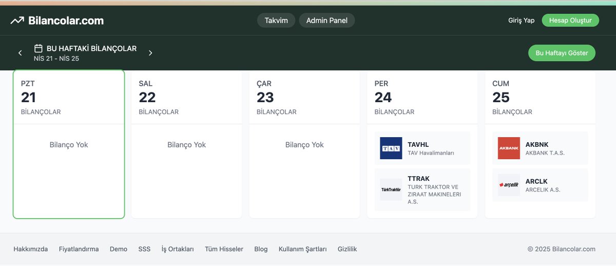 Kesinleşen Bilançolar
📆 24 Nisan : #TAVHL #TTRAK
📆 25 Nisan : #AKBNK #ARCLK
Daha fazlası için takip edin 👉 bilancolar.com