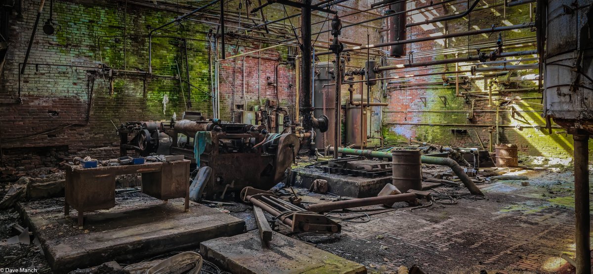 Inside the ruins of the boiler room of the former Lawton Mills in Plainfield, CT. 

Built in 1911, the mill produced fine combed cotton textiles and operated until the economic downturn of The Great Depression in 1936. The massive complex continued operating under several other