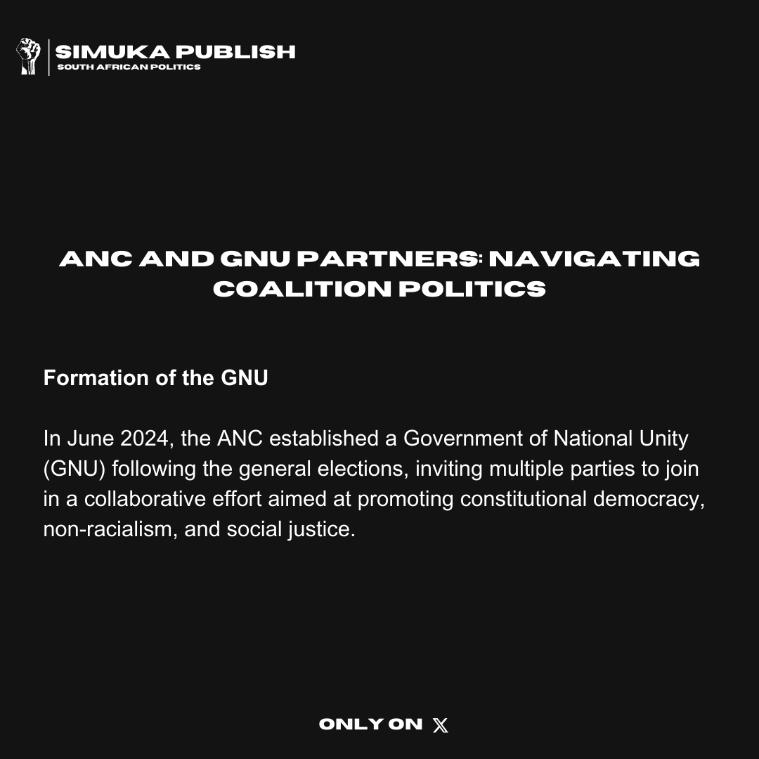 sftbnexus's tweet photo. 🇿🇦 ANC's Government of National Unity: Coalition politics, cabinet negotiations, and foreign policy disputes shape South Africa's governance.

Brought to you by 𝙋𝙧𝙤𝙟𝙚𝙘𝙩 𝙎𝙁𝙏𝘽. 
#SASimuka #GNU #ANC https://t.co/JllSx8NCS0