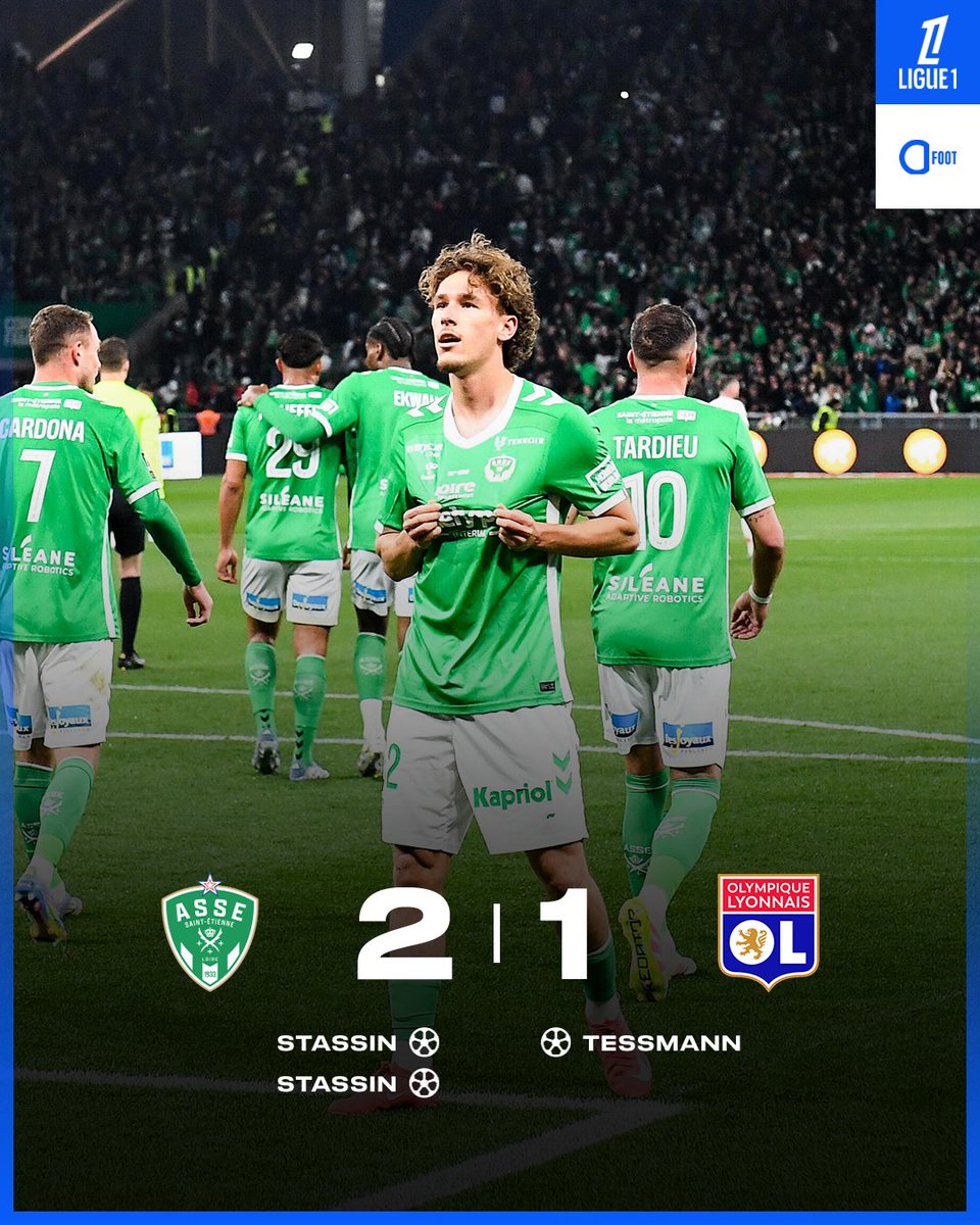 🚨 𝗟'𝗔𝗦 𝗦𝗔𝗜𝗡𝗧-𝗘𝗧𝗜𝗘𝗡𝗡𝗘 𝗥𝗘𝗠𝗣𝗢𝗥𝗧𝗘 𝗟𝗘 𝗗𝗘𝗥𝗕𝗬 𝗙𝗔𝗖𝗘 𝗔̀ 𝗟'𝗢𝗟𝗬𝗠𝗣𝗜𝗤𝗨𝗘 𝗟𝗬𝗢𝗡𝗡𝗔𝗜𝗦 ! 💚🤍

Doublé de Lucas Stassin pour les Stéphanois. ⚽️

Tanner Tessmann est l'unique buteur lyonnais.