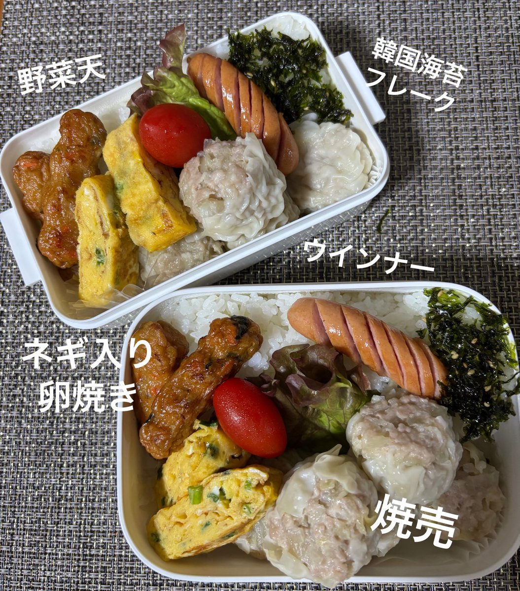 おはようございます٩(๑´0`๑)۶
4月21日（月）
旦那様と娘ちゃんのお弁当🍱
娘ちゃんのコロナ感染
自分の体調不良やらで投稿お休みしてましたが今日から再開🙌
本日は我が家の大きめ焼売弁当です😋また無理せずにお弁当作りも楽しみますのでよろしくお願いします( •̀ᄇ• ́)ﻭ✧