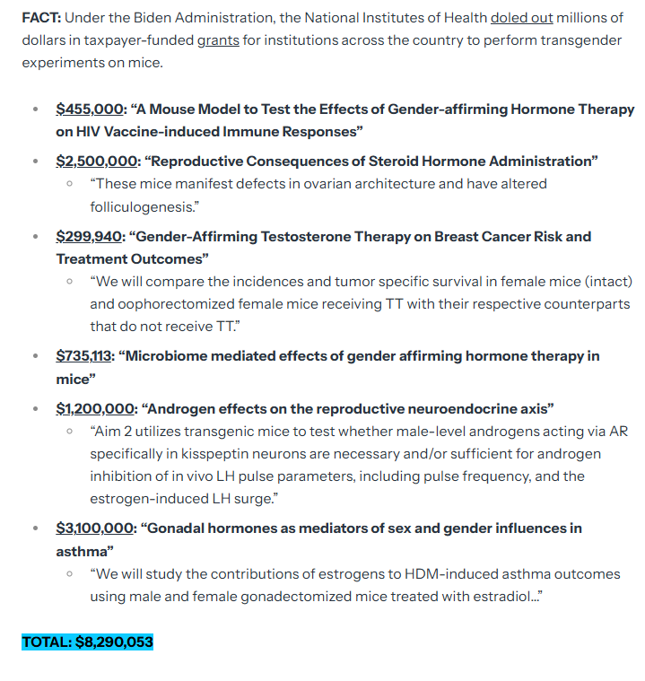 RedLineNewsUSA's tweet photo. 🚨Reminder: Biden Administration spent $8,290,053 on gender related experiments on mice. https://t.co/uaozoTTXDr