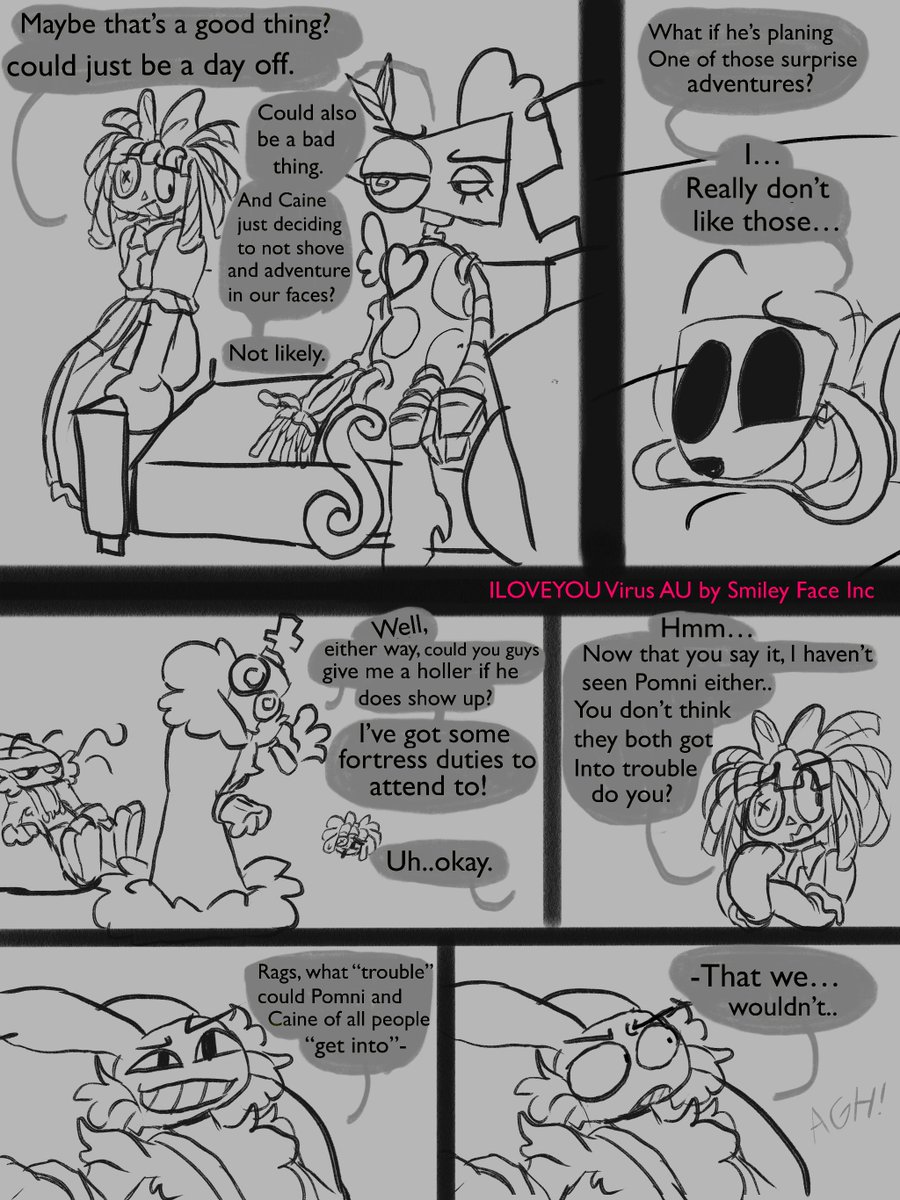 Smiley_quin's tweet photo. ILOVEYOU virus AU 
part 1; Pages 1-3
#TADC https://t.co/CcENr3En42