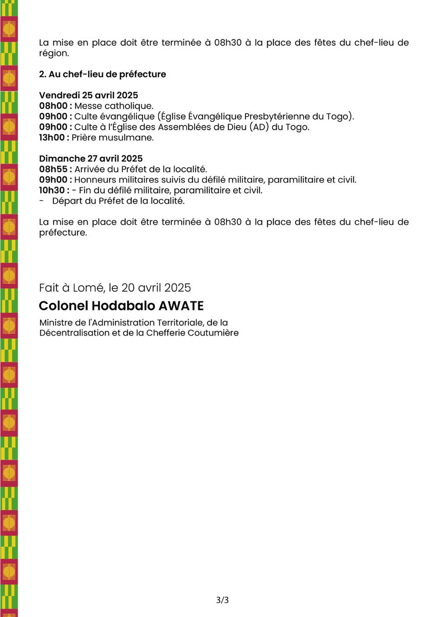 Découvrez dans le communiqué ci-dessous, le programme des festivités marquant la célébration du 65ème anniversaire de l'indépendance de notre pays. 
👇🏾
#GouvTg