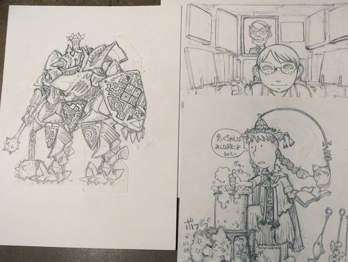 最近は画板の上にらくがきを3枚ぐらい広げて同時にだらだら描き上げるでもなく弄る。 