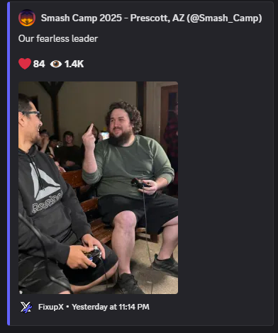 FoxNewsSSB's tweet photo. Smash Camp (@Smash_Camp) deletes two posts featuring head TO Mikey "The Cheat" (@thecheat) after Melee players responded with screenshots showing he ghosted the late Hax$.

Follow: @FoxNewsSSB https://t.co/ldZpq2ZGFB