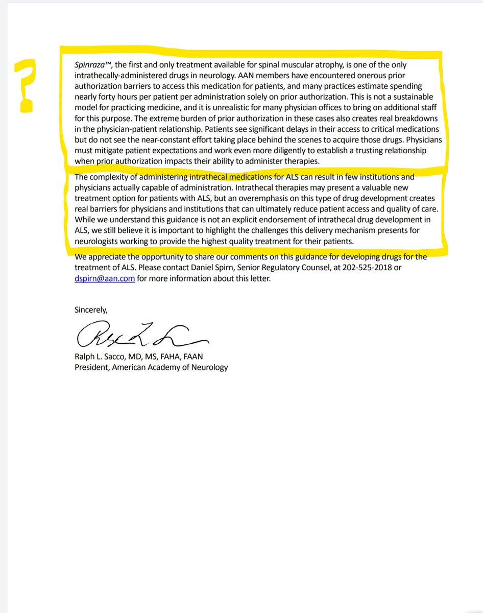 No More Excuses ALS Watchdogs! (@als_now) on Twitter photo I think some folks celebrating the <a href="/AANmember/">American Academy of Neurology</a> recently may have forgotten about its 2018 letter to the <a href="/US_FDA/">U.S. FDA</a>. For transparency I'll remind pALS how the #AAN formally views intrathecal therapies for #ALS. Bizarre, since the most effective drugs are intrathecal. Read carefully! I think some folks celebrating the <a href="/AANmember/">American Academy of Neurology</a> recently may have forgotten about its 2018 letter to the <a href="/US_FDA/">U.S. FDA</a>. For transparency I'll remind pALS how the #AAN formally views intrathecal therapies for #ALS. Bizarre, since the most effective drugs are intrathecal. Read carefully!