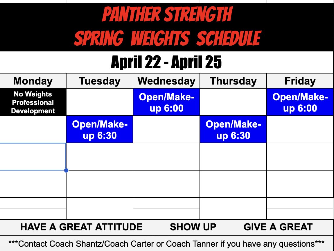 Weight sched for the week. Only two days of AE each day.