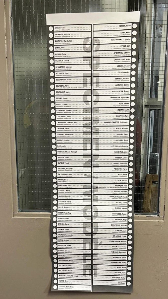 BrendaHowes's tweet photo. @TruthSeek01011 The ballot in @PierrePoilievre riding had 91 names. Carleton riding https://t.co/SHvT8lXul1