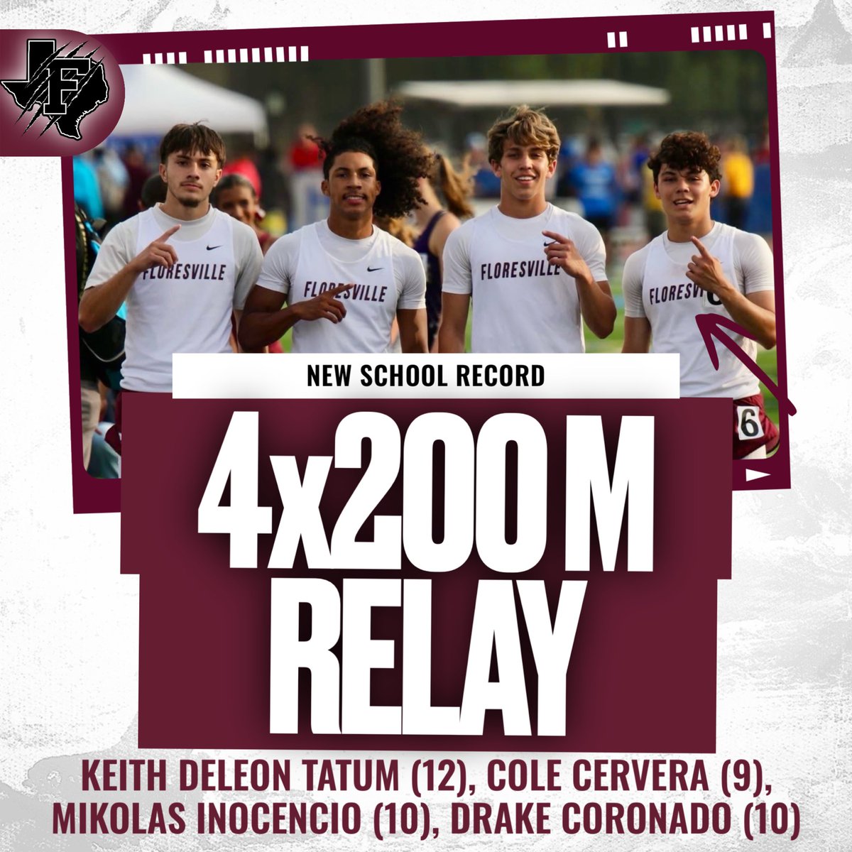 We’re proud to announce that our Boys 4x200m Relay team has set a new school record with a time of 1:30.94! The record was broken this weekend at the Regional Track Meet hosted by Texas A&amp;M–Kingsville.

Congratulations to these outstanding athletes!