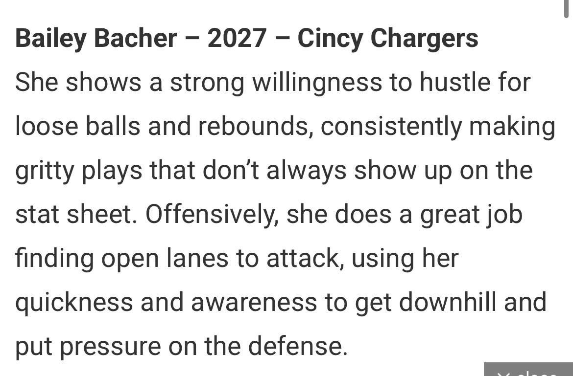 Bailey Bacher (@bailey_bacher27) on Twitter photo Thank you to <a href="/JrAllStarIN/">Indiana Jr. All-Star GBB</a> for the wrote up! My team is at it again the weekend at The Clash! <a href="/ChargersMahoney/">Chargers 2026 MAHONEY</a> Thank you to <a href="/JrAllStarIN/">Indiana Jr. All-Star GBB</a> for the wrote up! My team is at it again the weekend at The Clash! <a href="/ChargersMahoney/">Chargers 2026 MAHONEY</a>