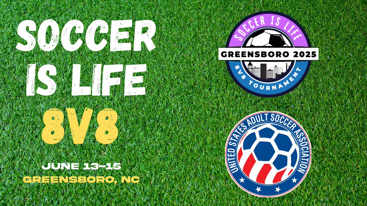 GeorgiaSoccer's tweet image. The 8v8 Soccer is Life Tournament is now a national event.
Greensboro, NC | June 13–15
Men, Women, Coed – Open, Over 35, Over 45
Entry: $300 | Deadline: May 19
Apply now → usadultsoccer.com/soccer-is-life
#soccer #ISLIFE #8v8
