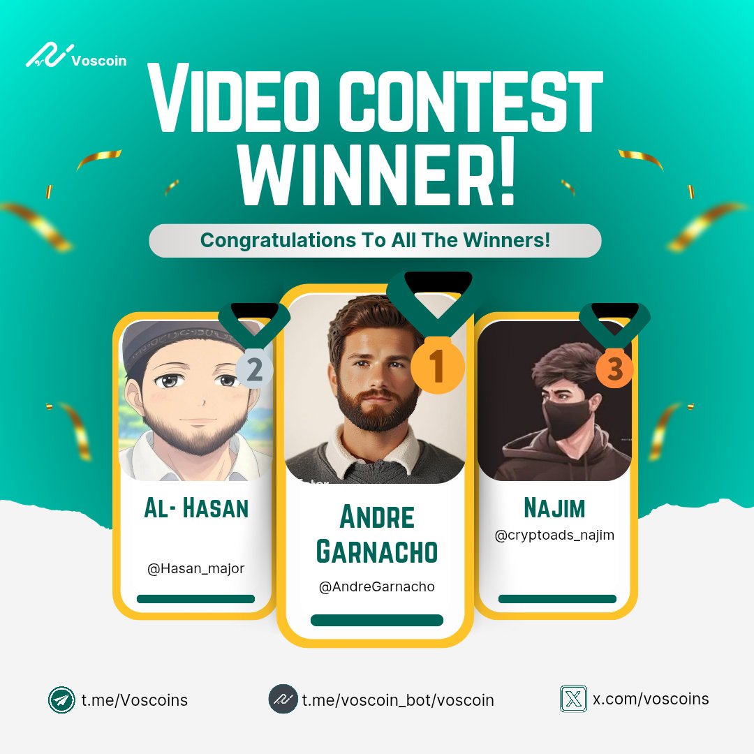 🖥 Voscoin Video Contest — Winners!

Congrats to:
🥇 @AndreGarnacho
🥈 @Hasan_major
🥉 @cryptoads_najim

$2000 TON rewards have been paid out!

Thanks to all participants — more contests &amp; airdrops coming soon!
#Voscoin #TON #Crypto