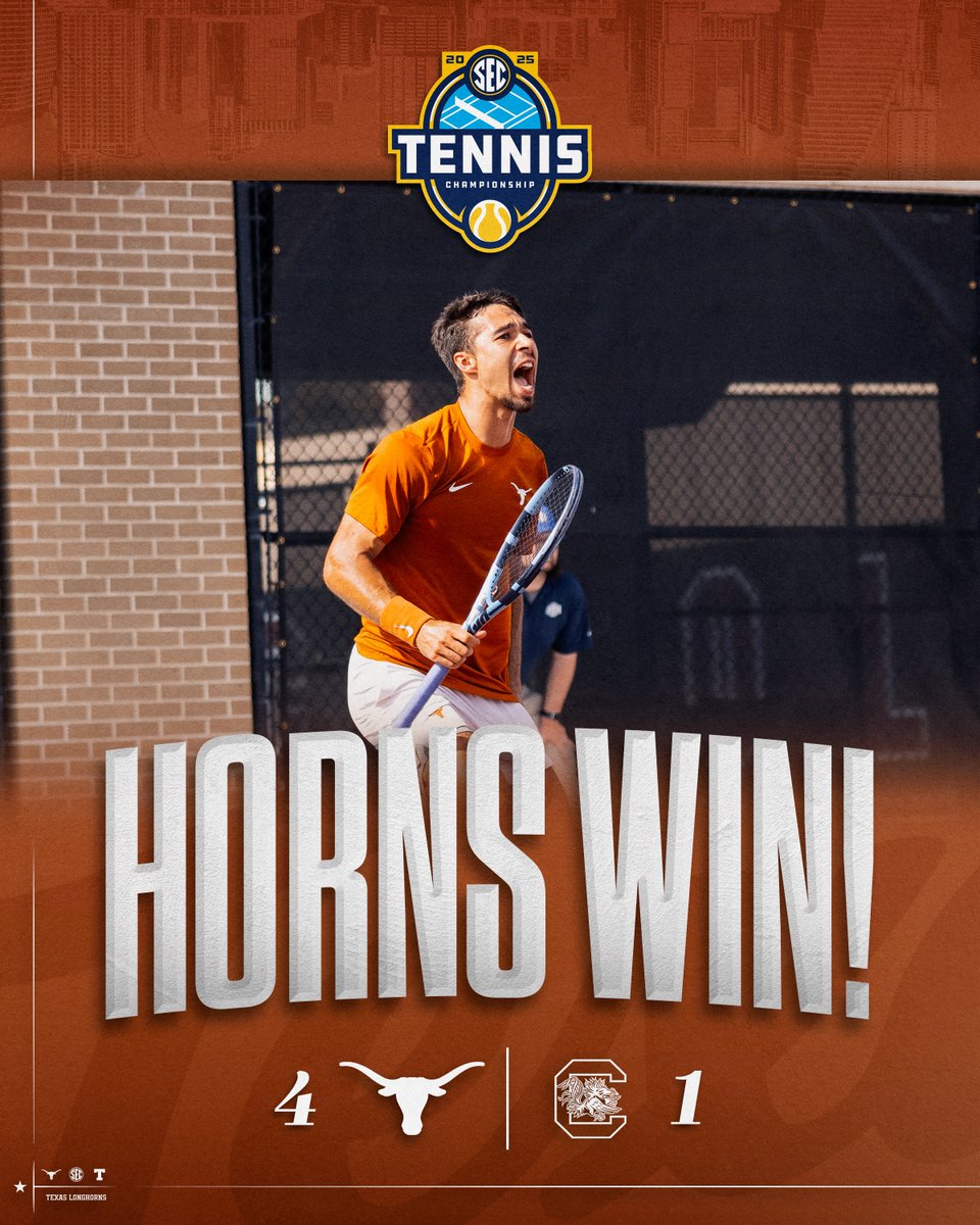 Texas Men's Tennis (@texasmtn) on Twitter photo And there it is!! The Horns take the title in their first-ever <a href="/SEC/">Southeastern Conference</a> Championship with a 4οΈβ£-1οΈβ£ victory over #13 South Carolina! Their second-straight conference tournament championship! #HookEm π€πΎπ And there it is!! The Horns take the title in their first-ever <a href="/SEC/">Southeastern Conference</a> Championship with a 4οΈβ£-1οΈβ£ victory over #13 South Carolina! Their second-straight conference tournament championship! #HookEm π€πΎπ