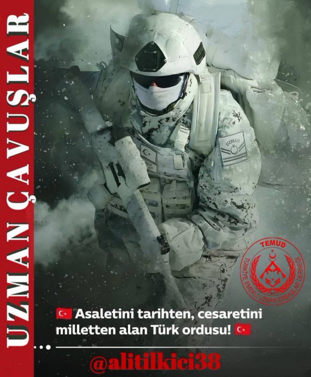 Varolsun;
Asaletini tarihten,Cesaretini milletten alan Türk Ordusu🇹🇷
Varolsun; En önde gidenler,Toprağa ilk düşen ayyıldızlı bayrağa kan verenler.
Varolsun;
#AsrınAkıncılarıUzmanÇavuşlar
#UzmanÇavuş

<a href="/TEMUD_2024/">TEMUD Türkiye Emekli Uzman Erbaşlar Derneği</a>