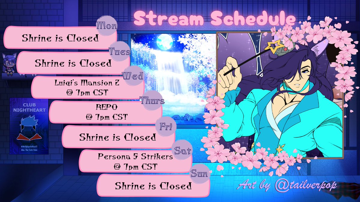 Stream Schedule for 4/21 - 4/27

Artist shoutout of the week: <a href="/tailverpop/">Tailver</a>