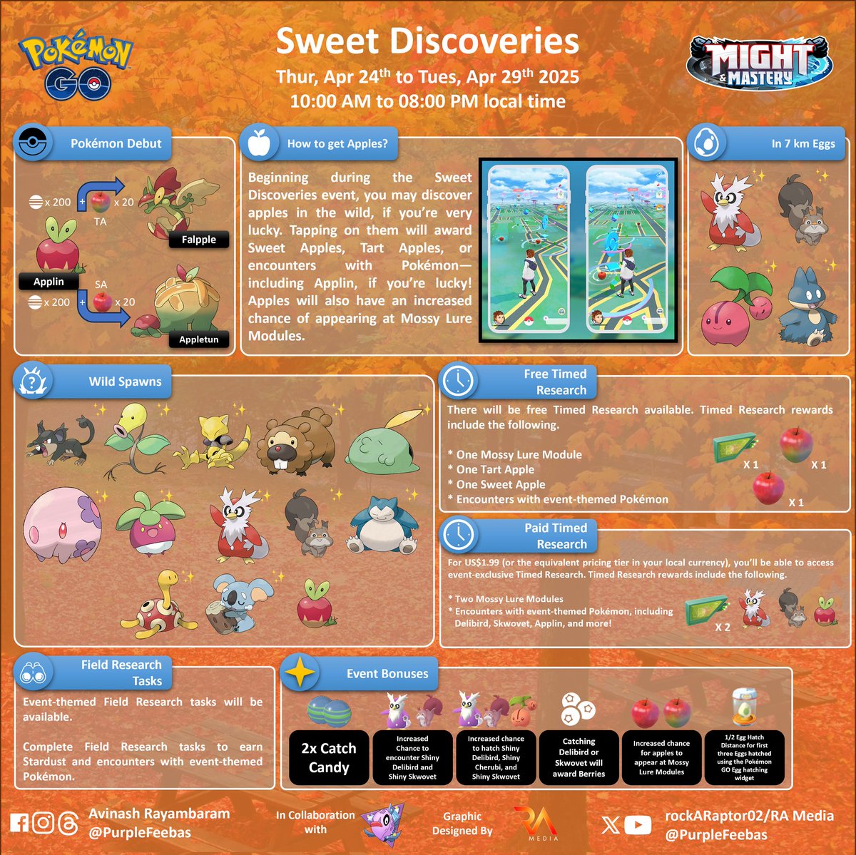 rayambaram's tweet photo. 🇮🇳
⭐ Sweet Discoveries
💫 Applin, Flapple and Appletun Debut
🗓️ Thur, 24th Apr to Tues, 29th Apr 2025
🕙 10:00 am to 08:00 pm local time
#PokemonGOApp #Pokemon #PokemonGO #SweetDiscoveries #Applin
#Appletun #Flapple
@PurpleFeebas @pogohyd https://t.co/rgHdmtdoxd