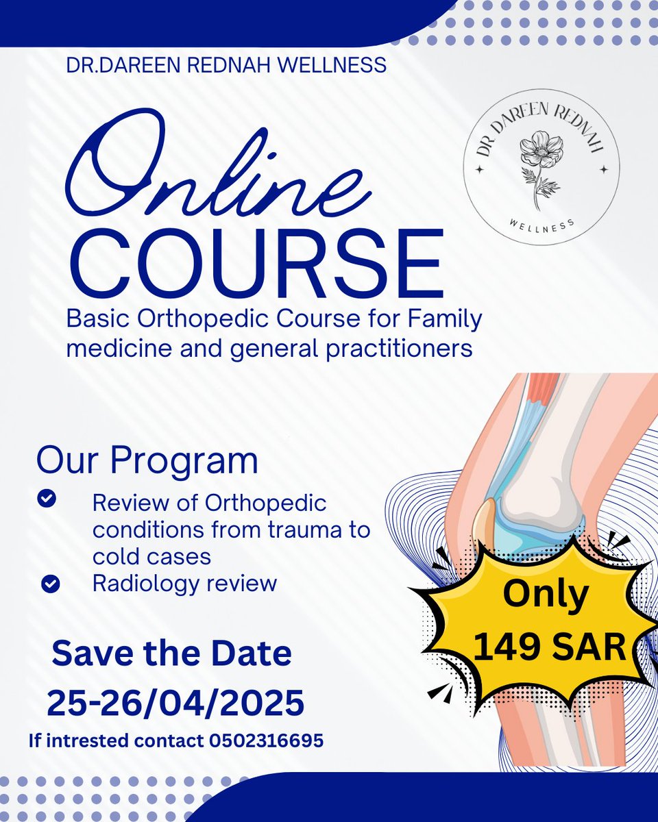 Basic Orthopedic Course on April 25-26, From 8-10 PM. 
REGISTER  now