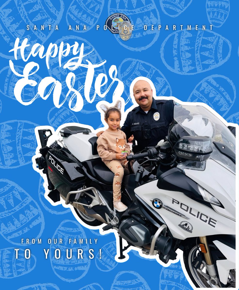 SantaAnaPD's tweet photo. Wishing our #SantaAnaCommunity a safe and happy Easter Sunday!
Whether you’re spending the day with family, enjoying an egg hunt, or just relaxing, we’re here to help keep it safe for everyone — bunny ears and all 🐰 From our family to yours #HappyEaster #WeAreSAPD #SantaAnaPD #eastersunday