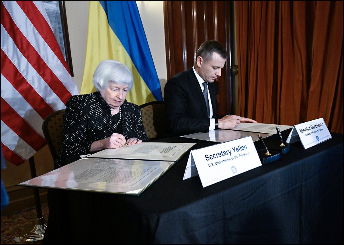janetyellenn's tweet photo. I’m proud to announce alongside SergiiMarchenk3 a joint statement affirming that the United States will provide a $20 billion loan paid for by the profits from Russia’s sovereign assets, not new U.S. or Ukrainian tax dollars. https://t.co/oPPdTzRYC2