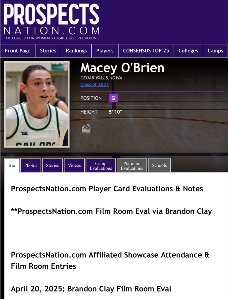 Brandon Clay Film Room (@bclayfilmroom) on Twitter photo Brandon Clay 🎥 Film Room Evals | Powered x @bclayscouting
“The Best Evals & Marketing in 🏀.”
New Eval 🚨
‘27 G Macey O’Brien is one of Iowa’s top prospects. Her Film Room Eval is on the way…
Who’s Next
<a href="/CoraSauer10/">Cora Sauer</a>
<a href="/claire_storhoff/">Claire Storhoff</a>
<a href="/audraburbridge/">Audra Burbridge</a>
<a href="/ady_jeltema/">Ady Jeltema</a> Brandon Clay 🎥 Film Room Evals | Powered x @bclayscouting
“The Best Evals & Marketing in 🏀.”
New Eval 🚨
‘27 G Macey O’Brien is one of Iowa’s top prospects. Her Film Room Eval is on the way…
Who’s Next
<a href="/CoraSauer10/">Cora Sauer</a>
<a href="/claire_storhoff/">Claire Storhoff</a>
<a href="/audraburbridge/">Audra Burbridge</a>
<a href="/ady_jeltema/">Ady Jeltema</a>
