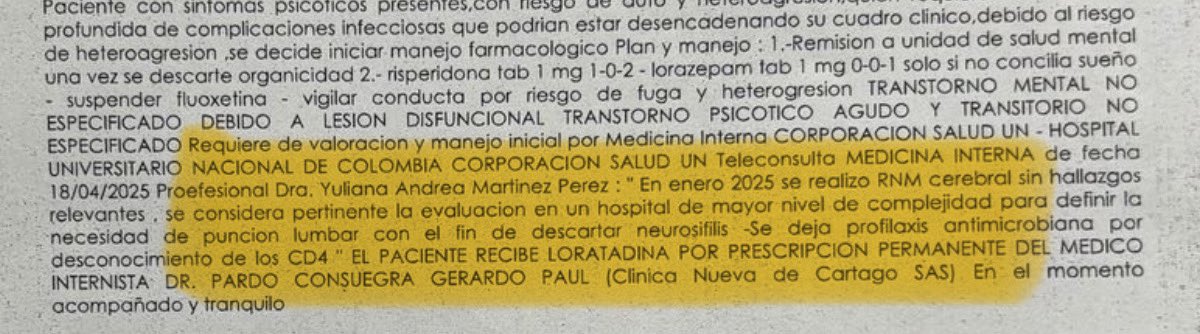 ManuelaCandel10's tweet photo. Ayuda!! Mi primo está hospitalizado hace 5 días y necesita remisión urg para que le realicen un examen @NuevaEPS_ @MinSaludCol @Supersalud no hay derecho a la salud 
Dx F069-F239-B24X-A539-J304 https://t.co/17UWEwSVC5